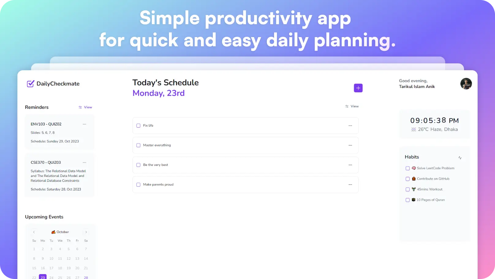 Organize your tasks with Daily Checkmate!